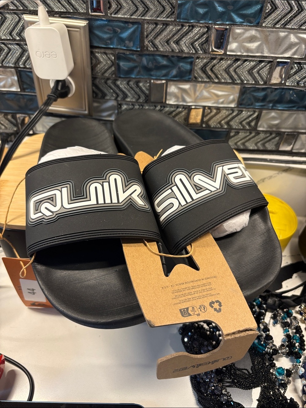 Quiksilver Black Slide Sandals with White Logo
